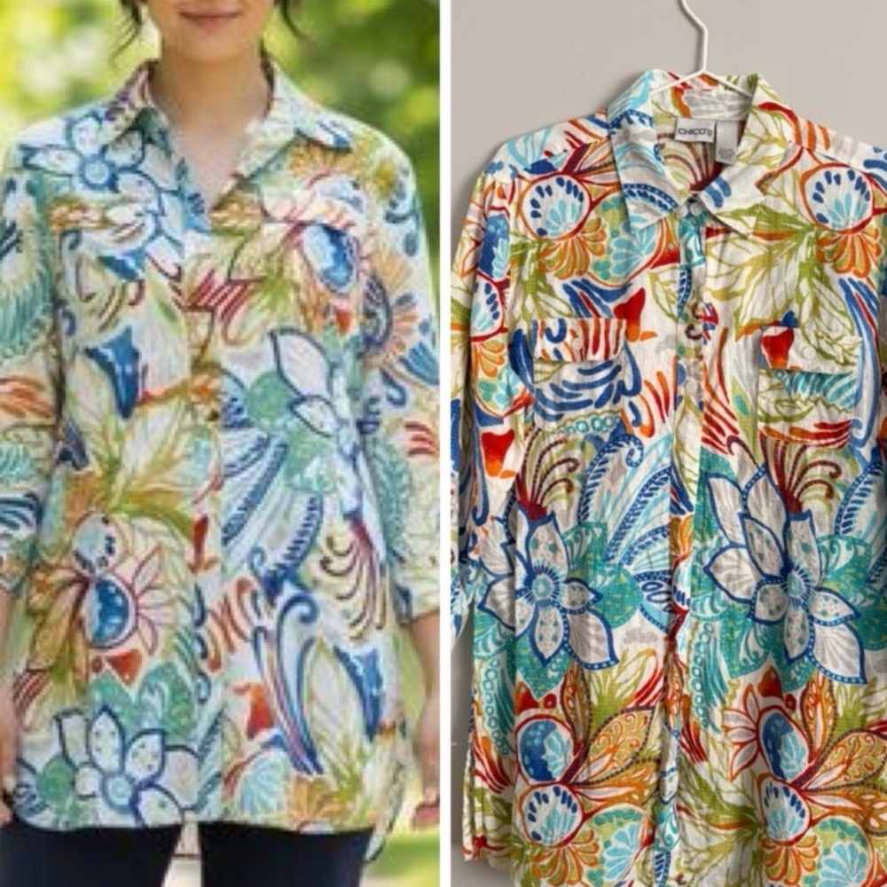 Chico's colorful Floral linen shirt